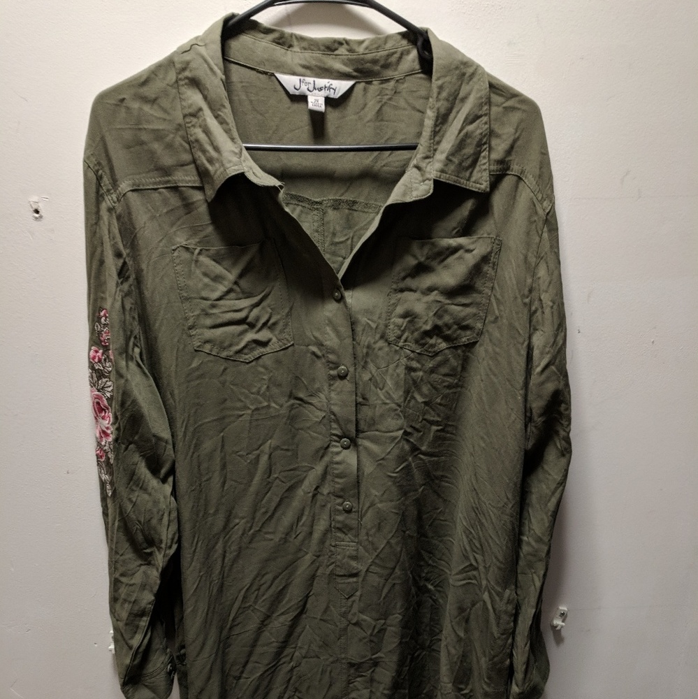 Embroidered Collared Shirt Dress